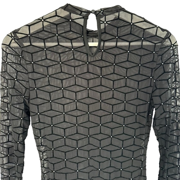NWOT SHEIN SXY MOCK NECK GLITTER DOT GEO MESH DRESS SHEER BLACK SIZE SMALL - Picture 10 of 12